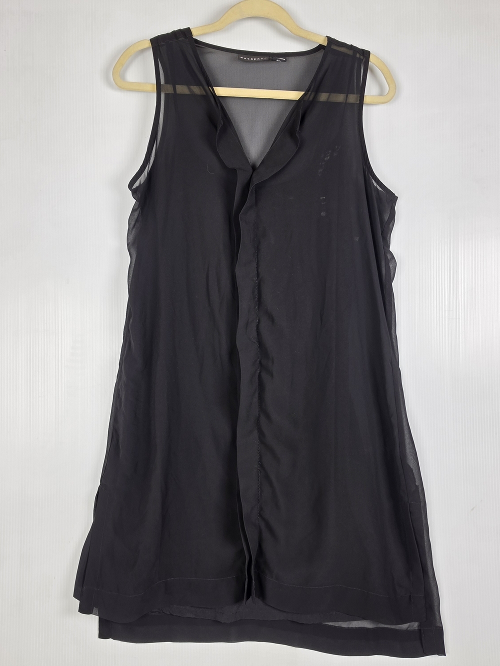 Sleeveless Black Chiffon Shift Dress by Metaphor